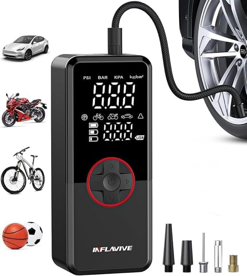 InflaVive Tire Inflator Portable Air Compressor,150PSI Faster Inflation Cordless Tire Air Pump with Digital Gauge,Auto Shut-Off,LED Light,Electric Air Pump for Car Tires,SUV, Motorcycle, Bike, Balls - Image 1